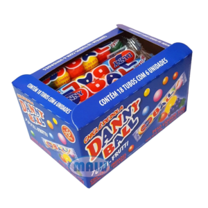 Display de Chiclete de bola Sortido Danny Ball sabor Tutti Frutti drops com 6 caixa com 18unidades