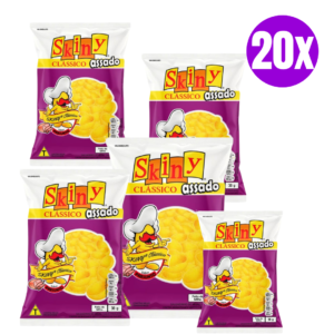 kit com 20 Pacote de Biscoito Salgadinho Skiny 35g Sabor Presunto