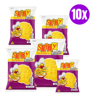 kit com 10 Pacote de Biscoito Salgadinho Skiny 35g Sabor Presunto Classico